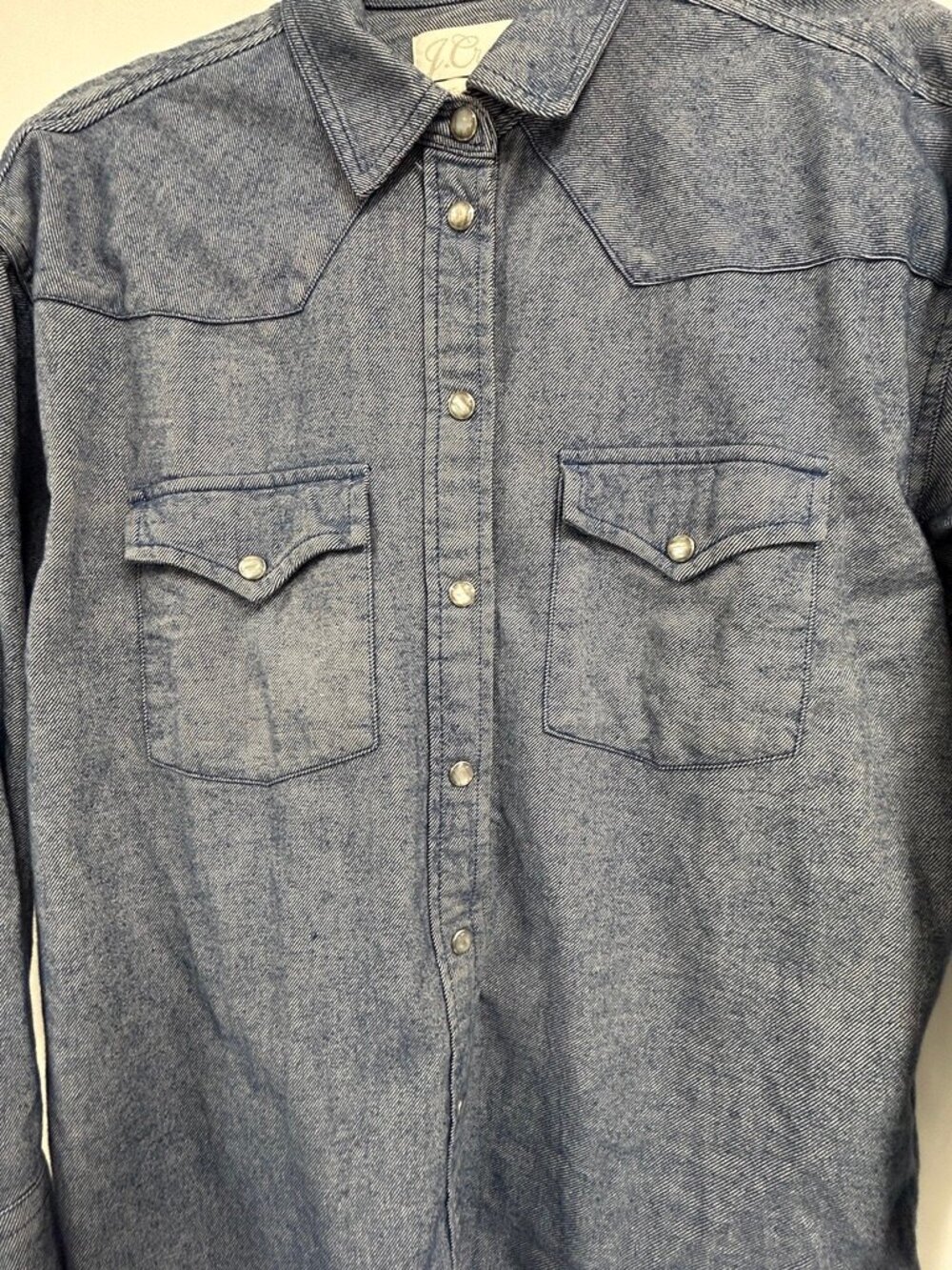 Western Coastal Cowgirl Capsule Denim J.Crew Chambray Pearl Snap Shirt Women’s 2 - Picture 2 of 9